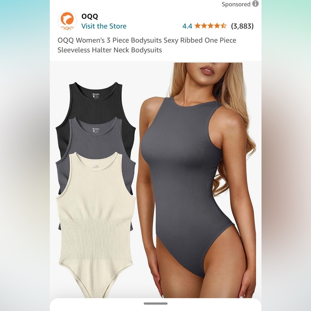 OQQ Women's 3 Piece Bodysuits Sexy Ribbed One Piece Sleeveless